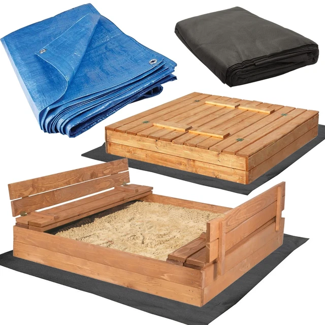 120 X 120 cm Sandkasten mit Sitzbänken Massivholz Extra Vlies und