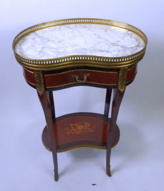 Stunning Louis XVI Style Kidney Shaped Marble Top Side Table & Gilt Metal Mounts