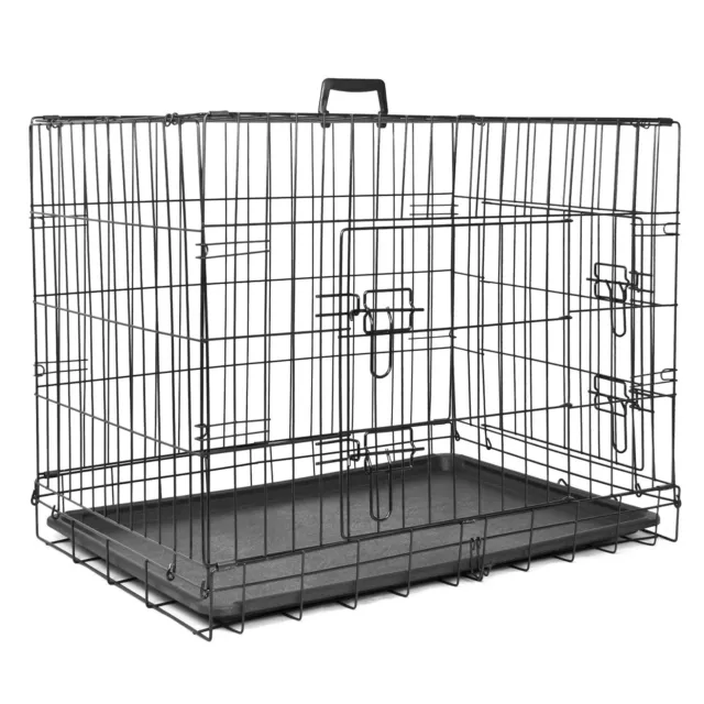 Pet Cage Folding Metal Dog Crate Strong Cat Carrier Double Door Removable Tray