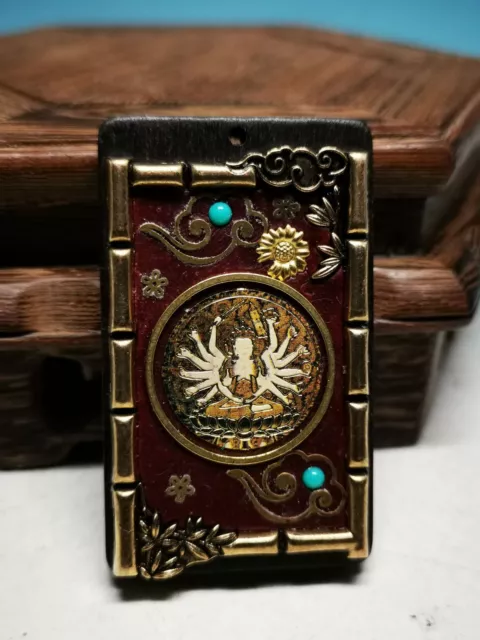 Retro Nepal Thangka Exotic Customs Black Sandalwood Sweater Chain Pendant C78