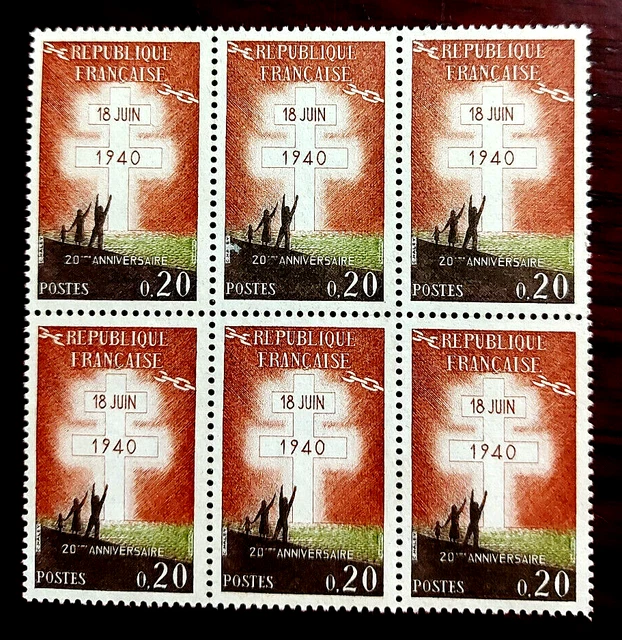 France 1960 bloc de 6 timbres  neuf**  YV N° 1264 Appel du Général De Gaulle