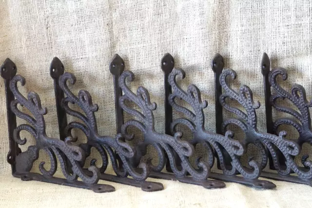 6 Cast Iron Octopus Brackets Nautical Garden Braces Shelf Corbels Ocean Rustic