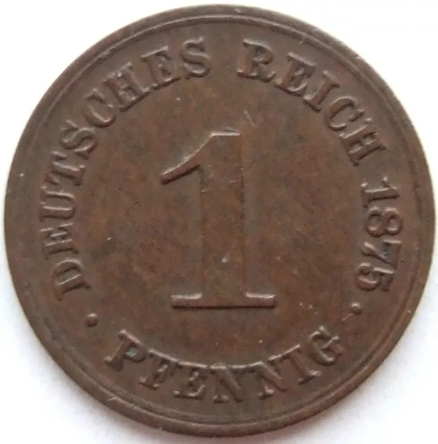 Pièce de Monnaie Reich Allemand Empire 1 Pfennig 1875 G En Extremely fine