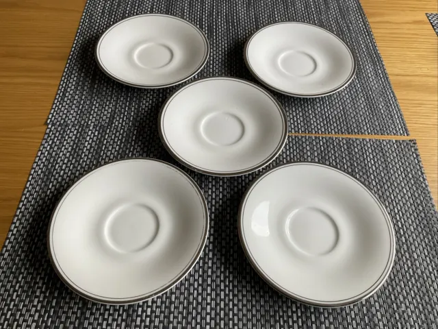 Set of 5 Royal Doulton "Platinum Concord" Saucers Vintage 6” Dia