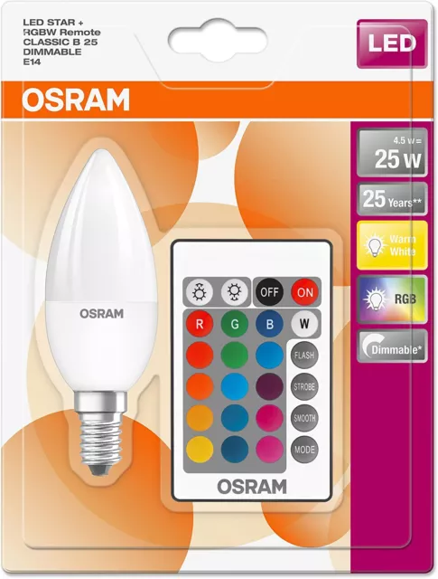 Osram LED Lampe Glühbirne, E14 Sockel, dimmbarkeit Farbsteuerung Fernbedienung