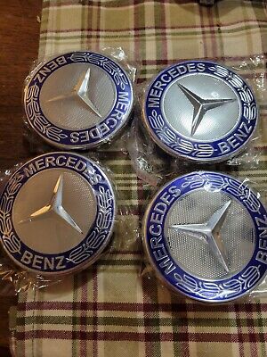 Set of 4 Mercedes-Benz Classic Dark Blue Wheel CenterCaps - 75MM AMG Wreath