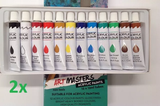 2x Set of Color Paint Tube Draw Painting Acrylic Colour Set Drawing 12 tubes