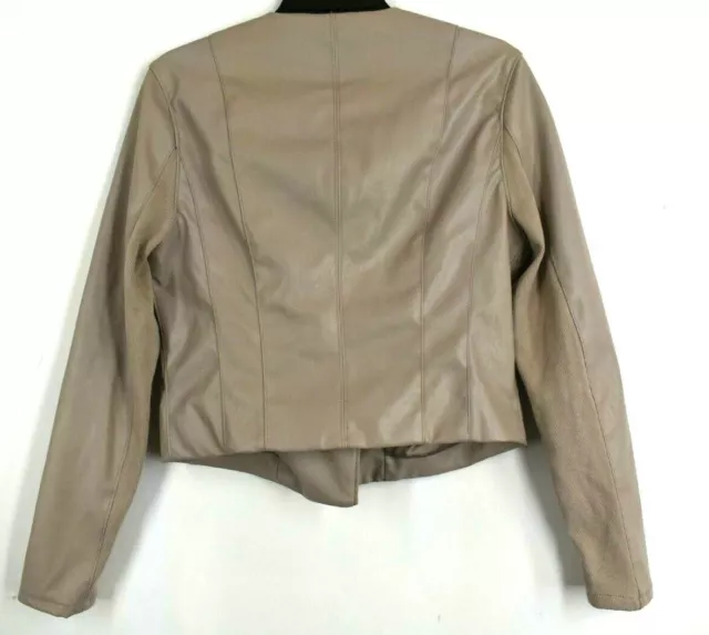 Blanknyc Womens Faux Leather Fitted Moto Jacket Beige Brown Zip Front M 2