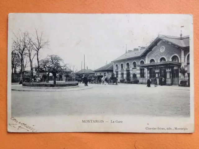 Carte Postale 1900 MONTARGIS Loiret LA GARE Animés Chemin de Fer TRAIN Attelages