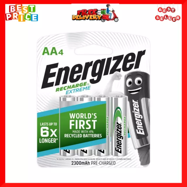 Energizer AA or AAA Rechargeable Batteries Recharge Extreme Batteries Pack of 4