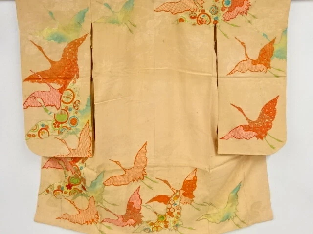 45172# Japanese Kimono / Antique Kimono For Girls/ Embroidery / Cranes