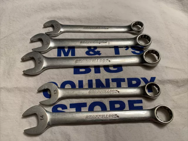 Channellock 5pc 12pt Combination Wrench Set Metric & SAE 1/2 9/16 5/8 13mm 14mm