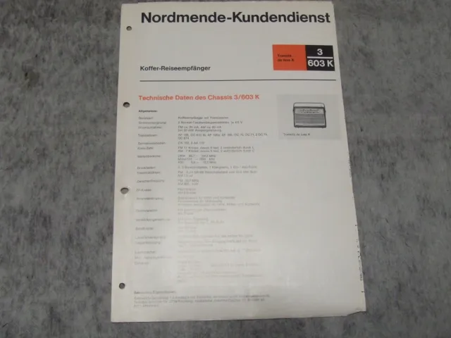 Schaltplan Service Manual Kofferradio Radio Nordmende Transita de luxe K  3/603K