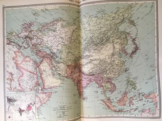 Asia Original Antique Map 1907 Philippines China India Persia Arabia Harmsworth
