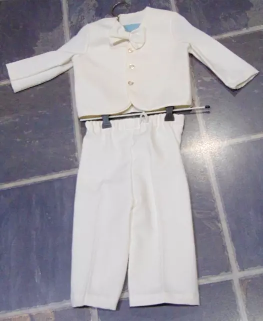 Cute Toddler 16 Month Boy's White Home Made Suit w Bow Tie No Tag HOME MADE