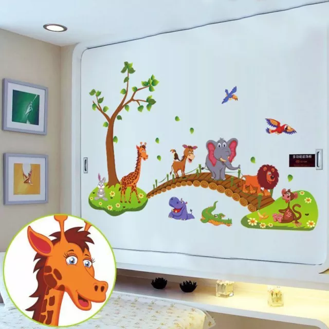 Wall Stickers Animals Elephant Giraffe Tree Birds Kids Baby Jungle Zoo Removable