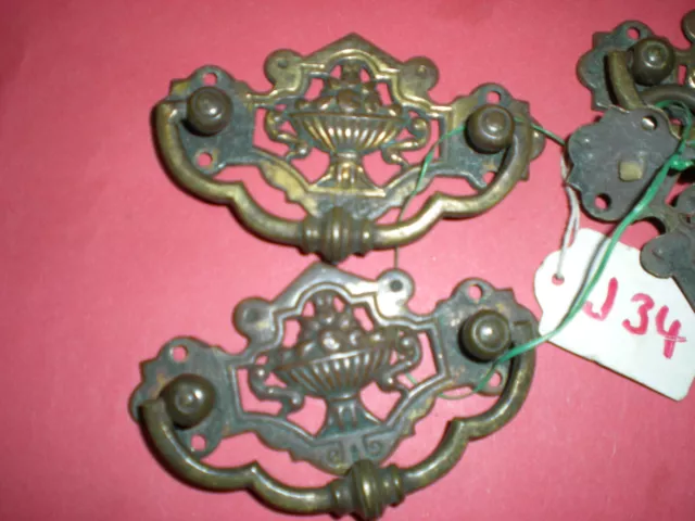 Pair Of Antique Brass  Drawer Handles