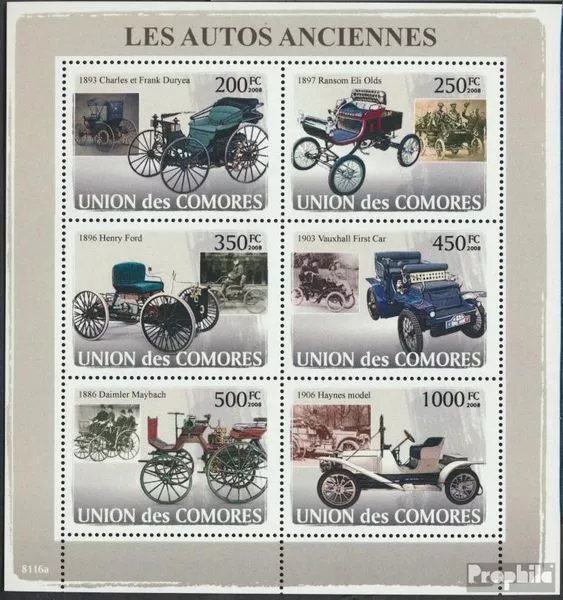 Briefmarken Komoren 2008 Mi 1825-1830 Kleinbogen (kompl. Ausg.) postfrisch Autos