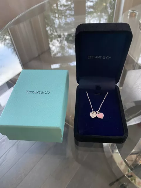 Tiffany And Co Double Pink Heart Necklace Tiffany Pink .925 Sterling Silver