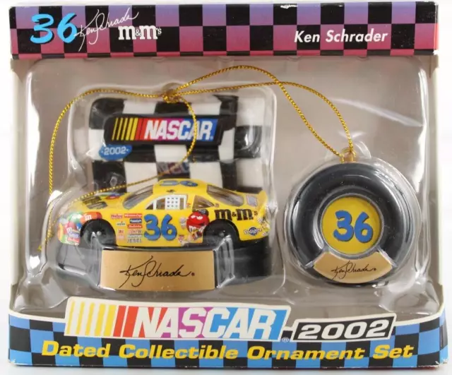 Vintage Nascar Ken Schrader #36 M&M's 2002 Collectible Ornaments Set Of 2 Trevco