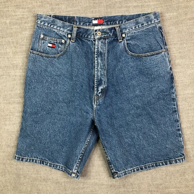 Vintage Tommy Hilfiger Shorts 35 Blue Denim 90s Retro Workwear Denim Actual 32x8