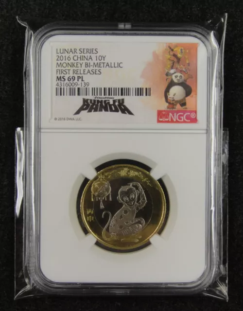 CHINA Coin 10 Yuan 2016, New Year, Monkey, NGC MS 69 PL. Panda Label