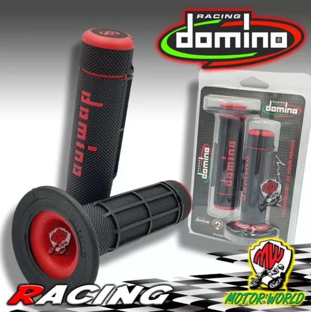 COPPIA MANOPOLE CHIUSE DOMINO NERO/ROSSO UNIVERSALI MOTO /CROSS / ENDURO L.118mm