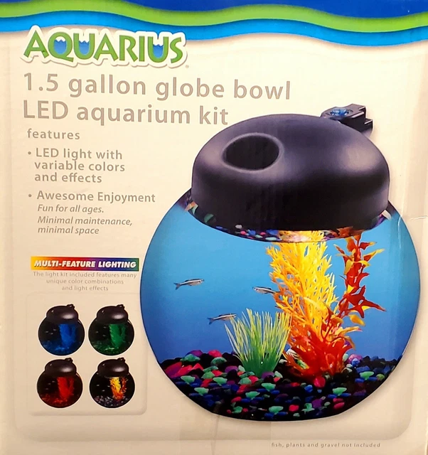 AQUARIUS 1.5 gallon Globe Bowl Tropical Fish Aquarium LED Light Kit Kollercraft