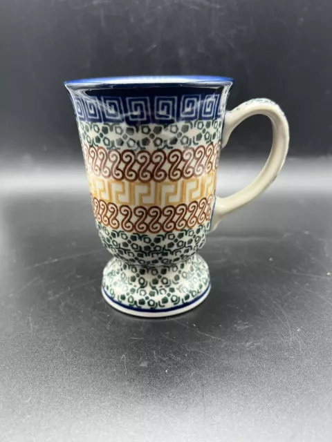Blue Rose Polish Pottery Athena Footed Coffee Mug 8 oz EUC