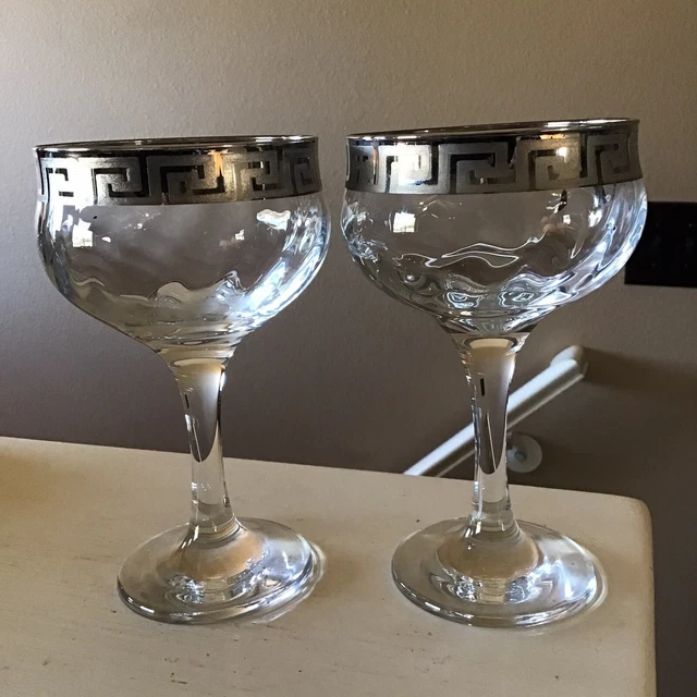 VINTAGE ETCHED GREEK Meander Design Champagne Glasses (Set of 2) £47.50