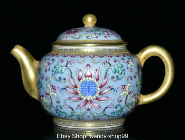Old China Qing Qianlong Year Colour Enamel Porcelain Gilt Handle Flower Teapot
