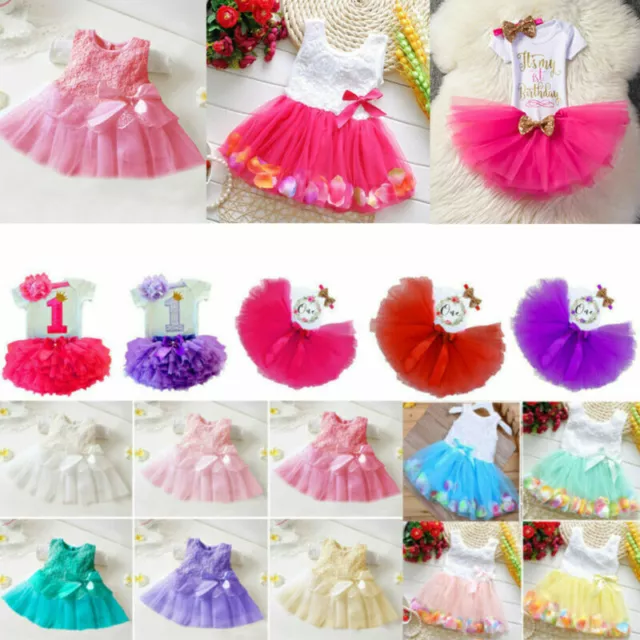 Kid Newborn Girl Baby Tutu Skirt Dress+Headband First 1st Outfits Birthday Party