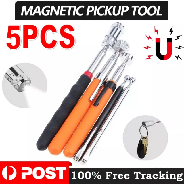 Magnetic Pick Up Tool Extendable Portable Telescopic LED Torch Magnet Stick Rod