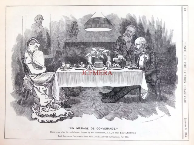 'UN MARIAGE DE CONVENANCE', Antique 1884 L Sambourne PUNCH Cartoon Print: 658-37