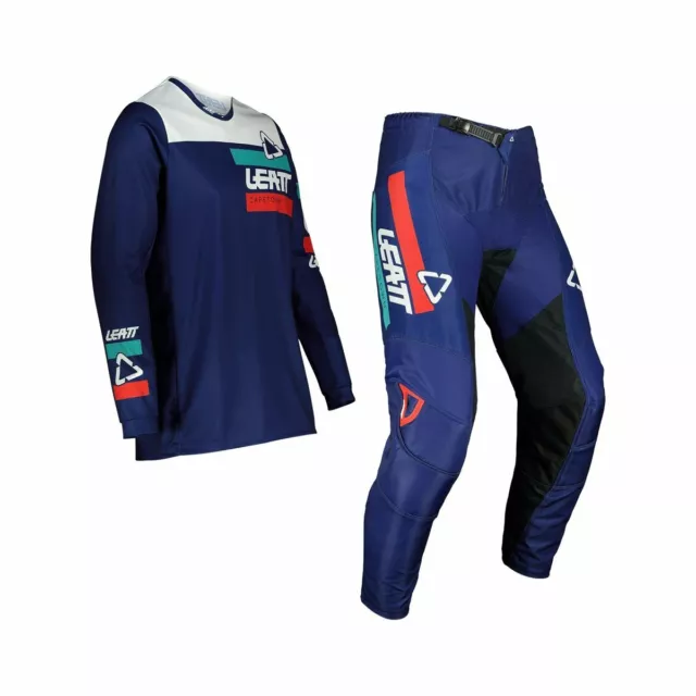 Completo Motocross Leatt 3.5 Pantaloni e Maglia BLU Enduro Kit moto Ride