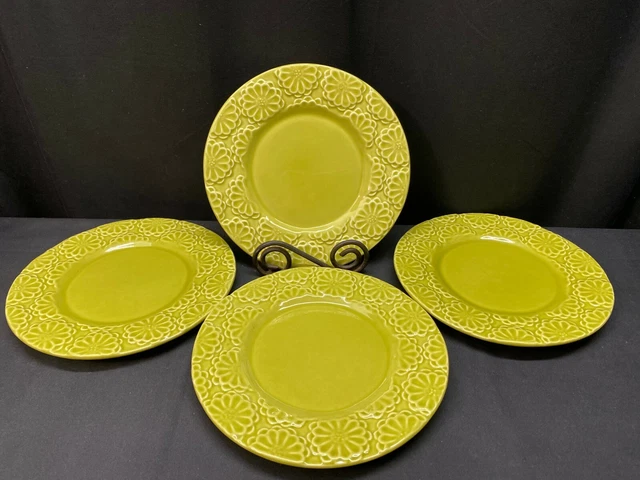 Set of 4 ~ Pier 1 Imports ~ "AMADORA" Lime Green ~ Lunch Plates ~ 9"