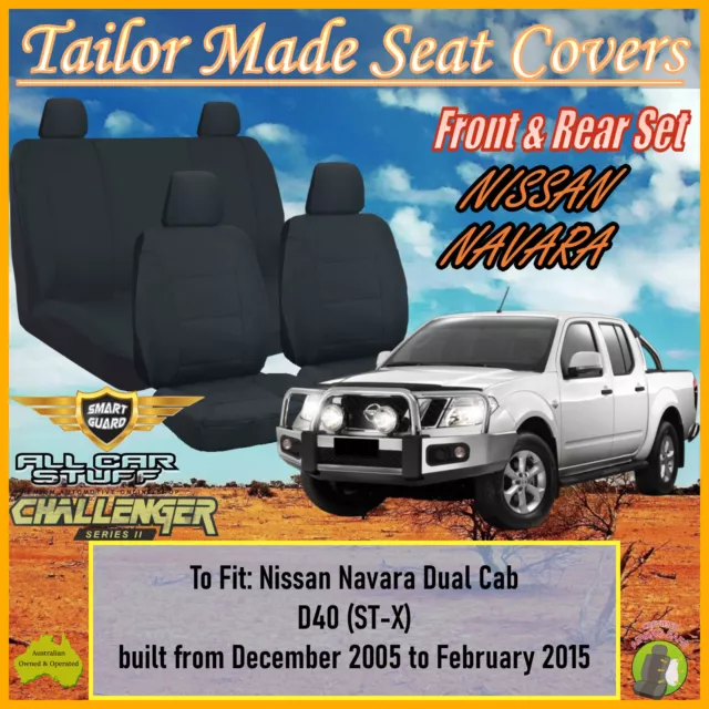 Black Canvas Seat Covers for Nissan Navara D40 ST-X Dual Cab: 12/2005 to 02/2015