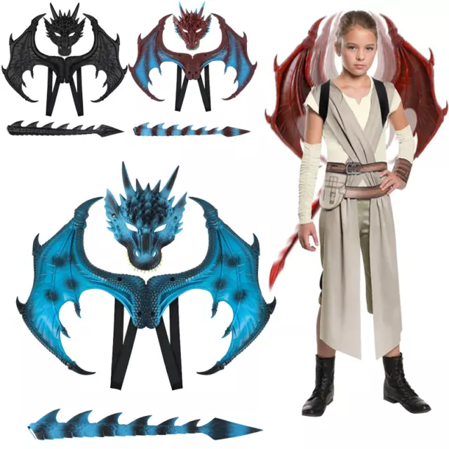 3D Fancy Dinosaur Tail Mask Set Dress Dragon Wing Costume Cosplay Kids Halloween