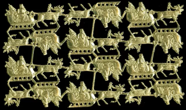 Full Sheet Of German Dresden Gold Foil Paper Santa Sleighs Lg Victorian Scraps