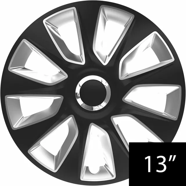 13" Black & Silver Stripe Multi-Spoke Wheel Trims Hub Caps Covers Protectors
