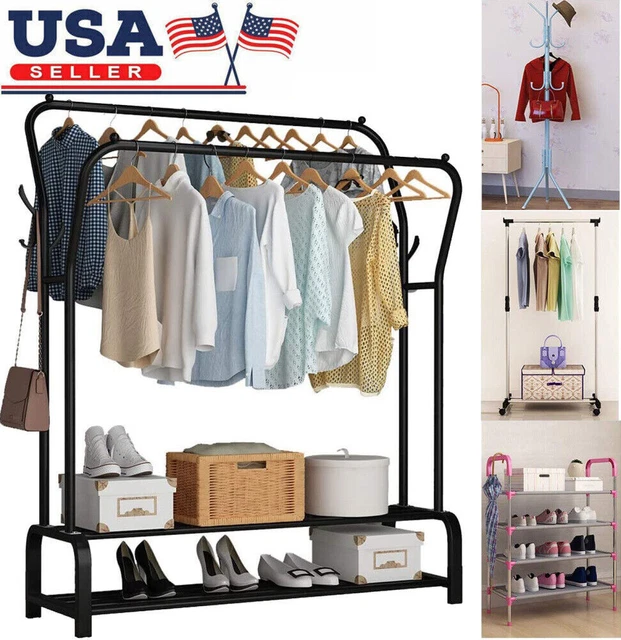 Heavy Duty Closet Organizer Metal 2Bar Garment Rack Clothes Hanger Storage Shoe