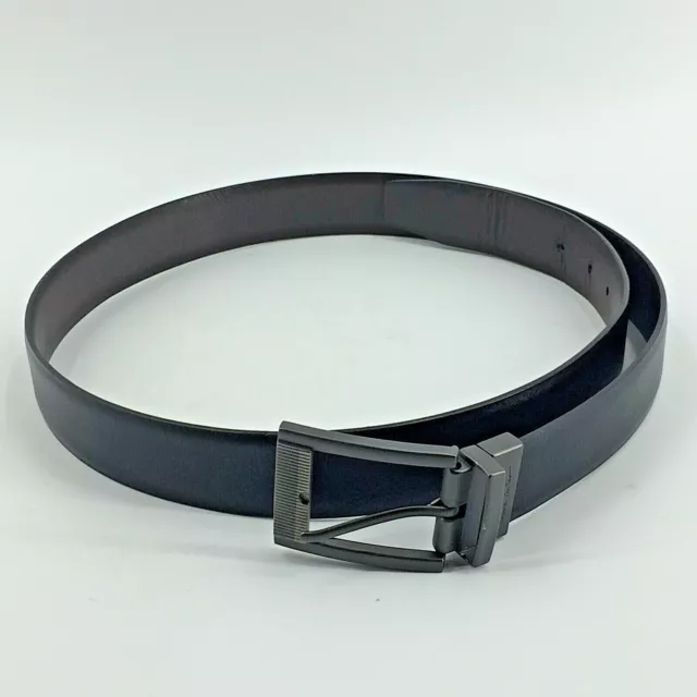 Men's Leather Nicole Miller Reversible Belt Black Brown Size 38 Silver Buckle