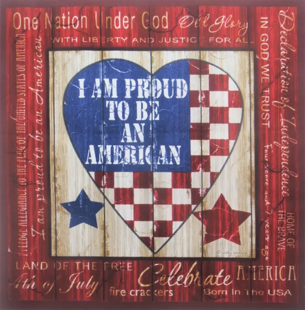 Proud To Be An American Patriotic Heart Fabric 15" Quilt Block Square A2