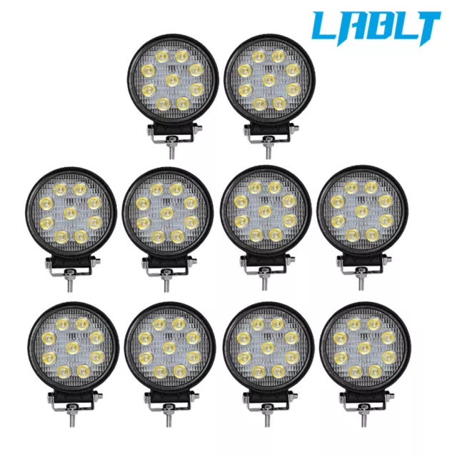 LABLT 10×LED Round Work Lights Fog Light Pod Beam 12V 4inch 27W For Jeep SUV