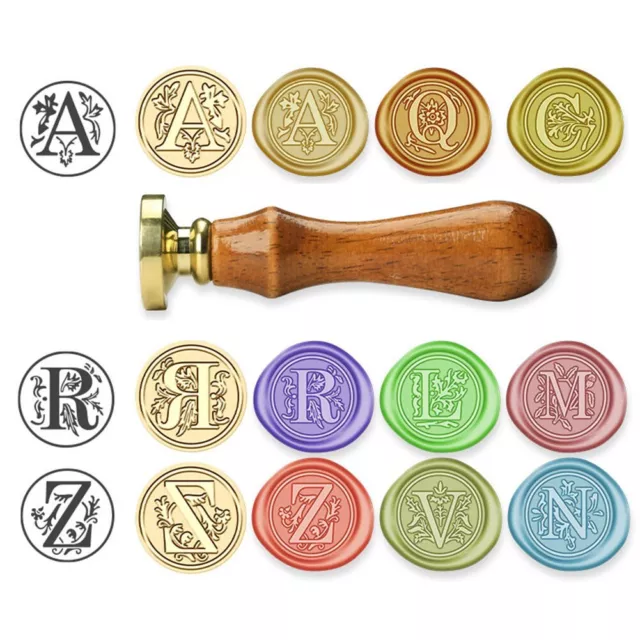 Alphabet A-Z Seal Botanische Initiale Messing -Briefmarkenkopf Rosenholzgriff