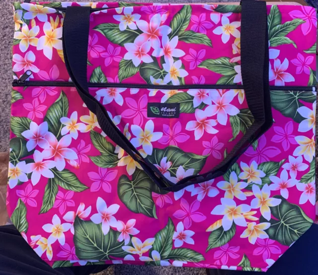 NEW Maui Island Hawaii Patterned Print Tote Bag with Zipper Closure  18 x 22 in