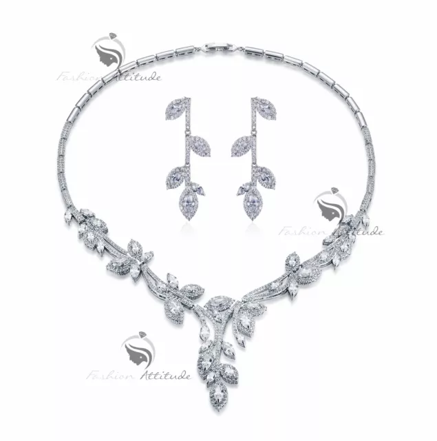 18k white gold gp made with SWAROVSKI crystal earrings necklace flower tree set