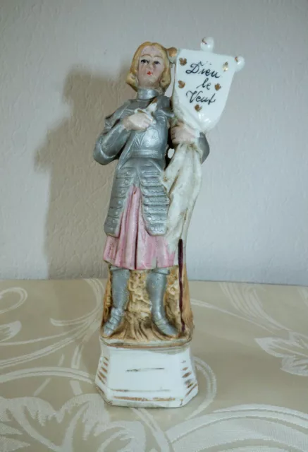 Ancienne Statuette Personnage Jeanne d'Arc en Porcelaine Biscuit Polychrome