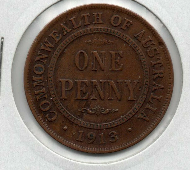 AUSTRALIAN PLANCHET FLAW Error: 1913 One Penny King George V Coin $60. ...
