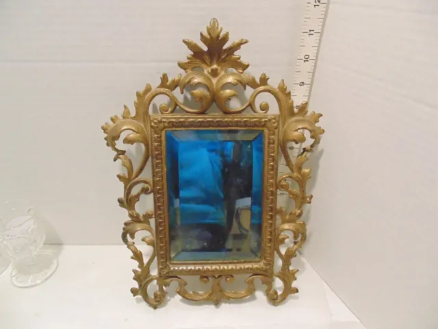 Vtg antique swivel leg vanity table mantel mirror golden cast iron victorian